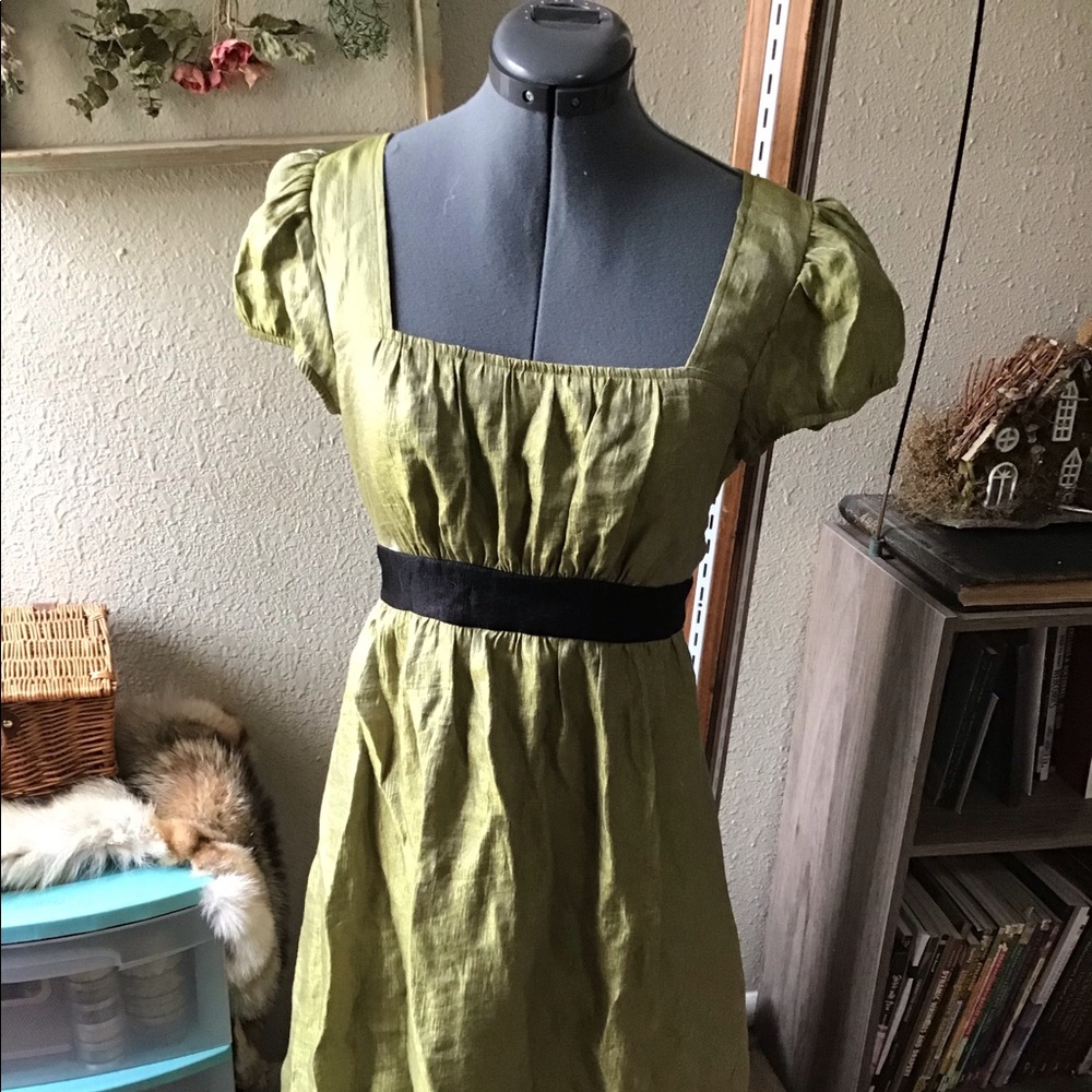 Iridescent Forest Green High Waist Midi Dress